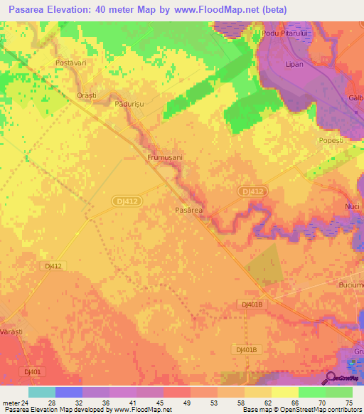 Pasarea,Romania Elevation Map