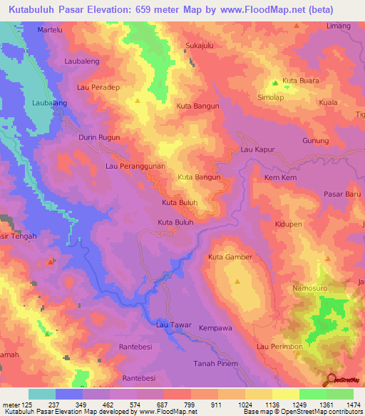 Kutabuluh Pasar,Indonesia Elevation Map