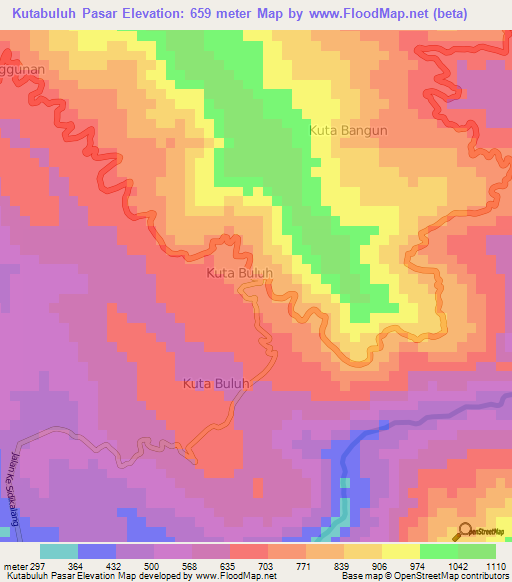 Kutabuluh Pasar,Indonesia Elevation Map