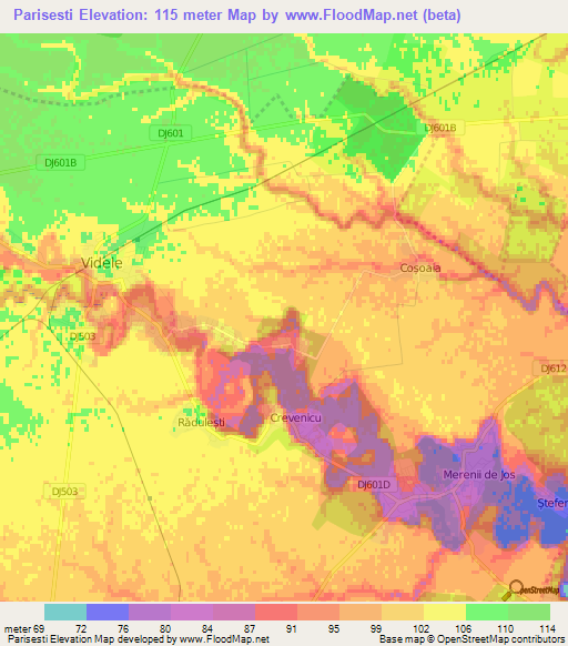 Parisesti,Romania Elevation Map