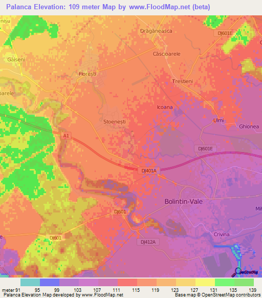 Palanca,Romania Elevation Map