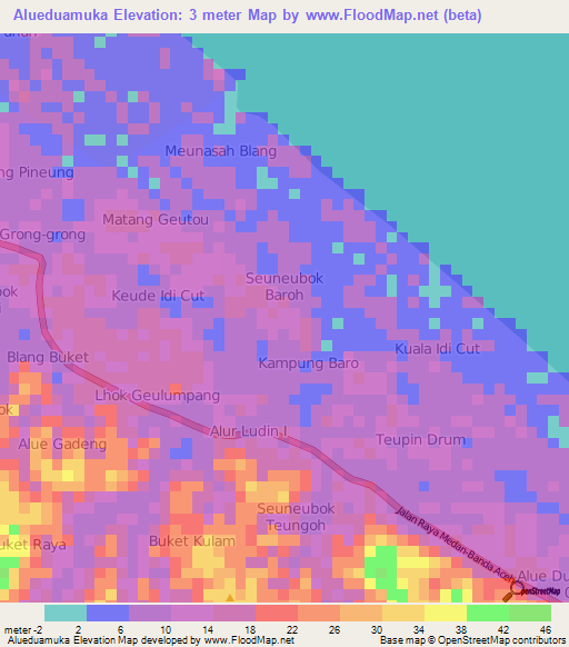 Alueduamuka,Indonesia Elevation Map