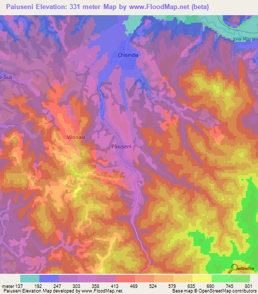 Paiuseni,Romania Elevation Map