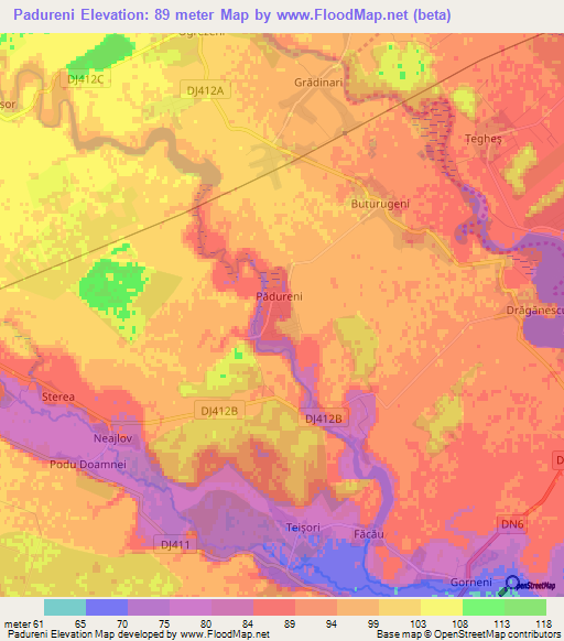 Padureni,Romania Elevation Map