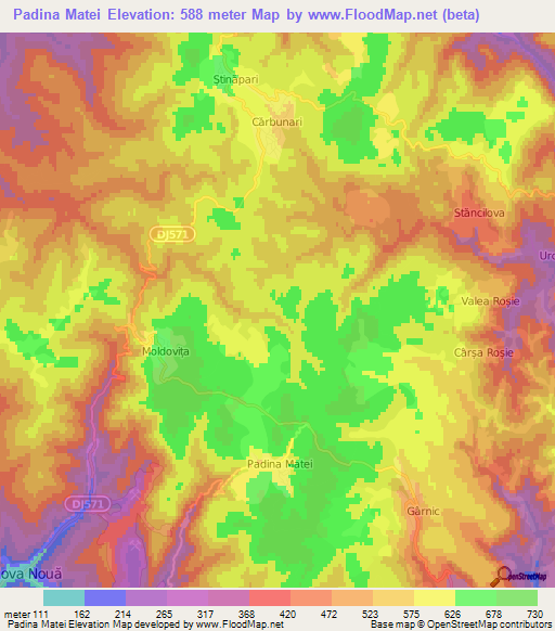 Padina Matei,Romania Elevation Map