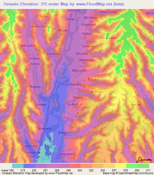 Oveselu,Romania Elevation Map