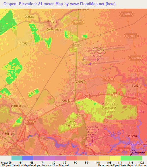 Otopeni,Romania Elevation Map