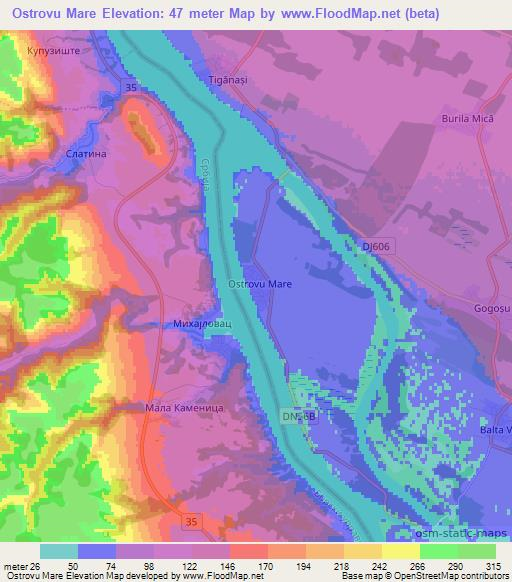 Ostrovu Mare,Romania Elevation Map