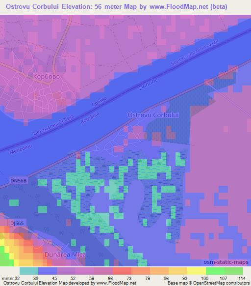 Ostrovu Corbului,Romania Elevation Map