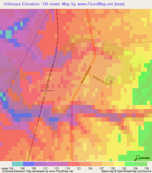 Ortisoara,Romania Elevation Map