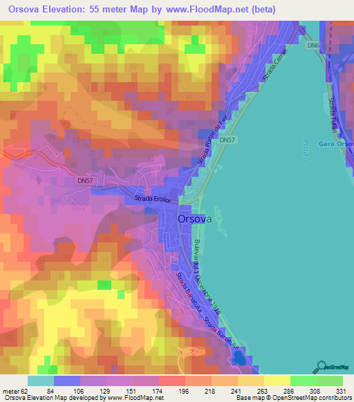 Orsova,Romania Elevation Map