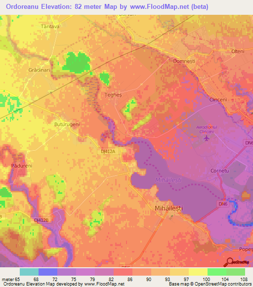 Ordoreanu,Romania Elevation Map