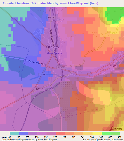 Oravita,Romania Elevation Map