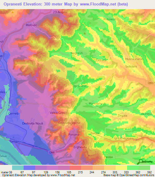 Opranesti,Romania Elevation Map