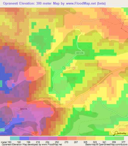 Opranesti,Romania Elevation Map