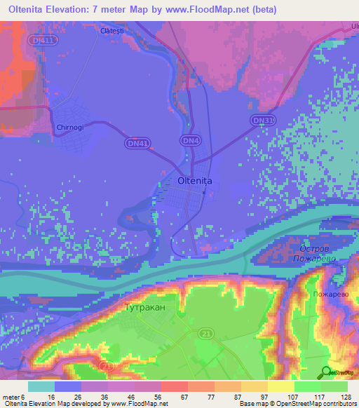 Oltenita,Romania Elevation Map