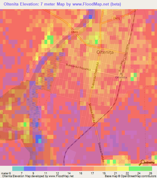 Oltenita,Romania Elevation Map