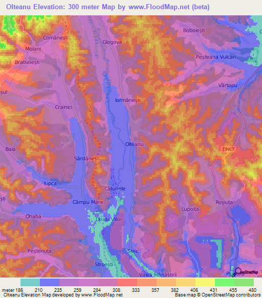 Olteanu,Romania Elevation Map