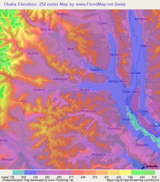 Ohaba,Romania Elevation Map