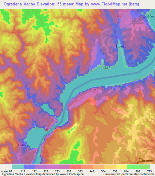 Ogradena Veche,Romania Elevation Map