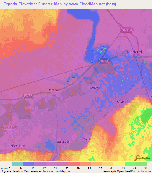 Ograda,Romania Elevation Map