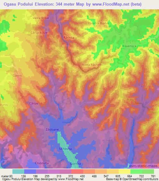 Ogasu Podului,Romania Elevation Map