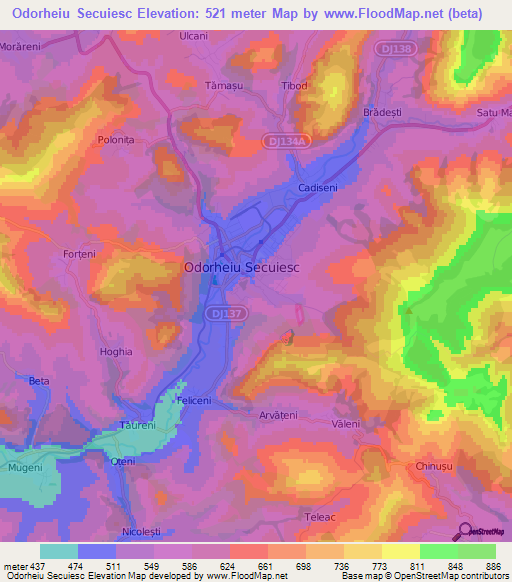 Odorheiu Secuiesc,Romania Elevation Map