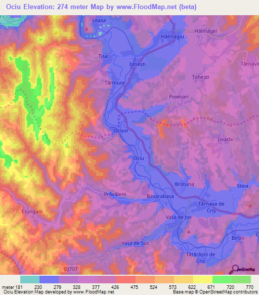 Ociu,Romania Elevation Map