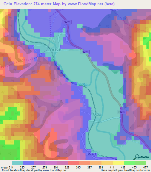 Ociu,Romania Elevation Map