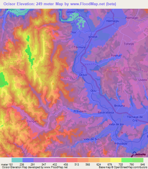 Ocisor,Romania Elevation Map