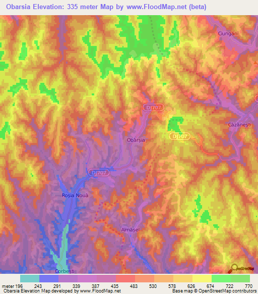 Obarsia,Romania Elevation Map