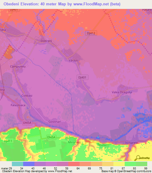 Obedeni,Romania Elevation Map