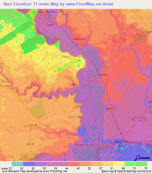 Nuci,Romania Elevation Map