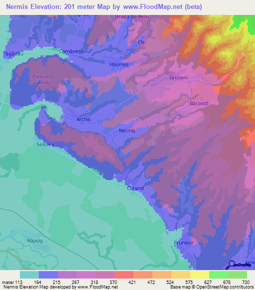 Nermis,Romania Elevation Map