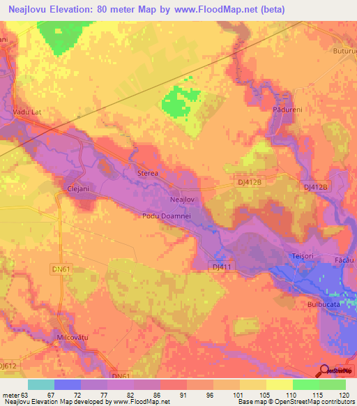 Neajlovu,Romania Elevation Map