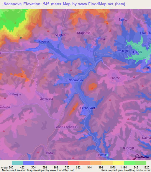 Nadanova,Romania Elevation Map