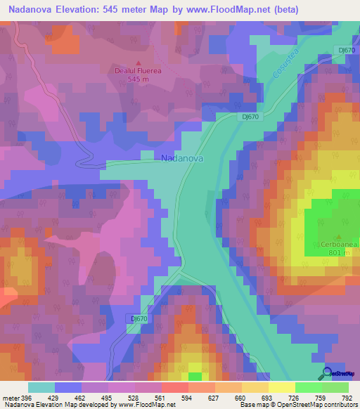 Nadanova,Romania Elevation Map