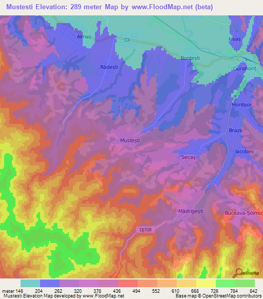 Mustesti,Romania Elevation Map