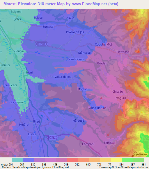 Motesti,Romania Elevation Map