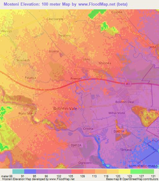 Mosteni,Romania Elevation Map