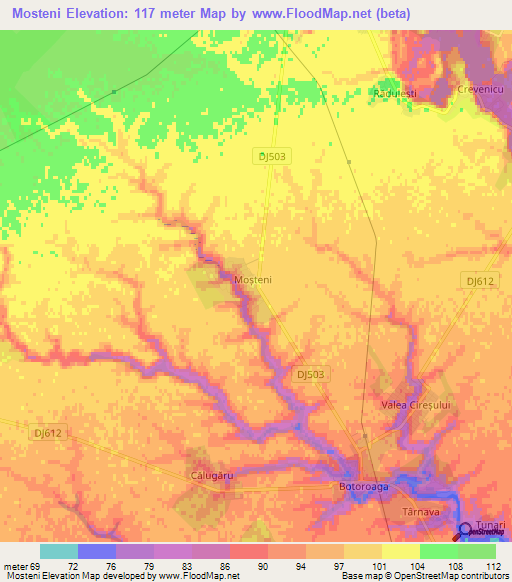 Mosteni,Romania Elevation Map