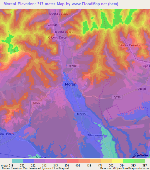 Moreni,Romania Elevation Map