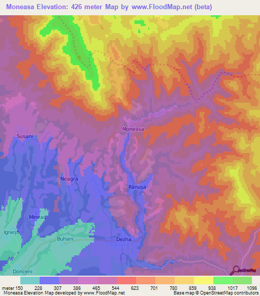 Moneasa,Romania Elevation Map