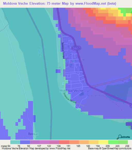 Moldova Veche,Romania Elevation Map