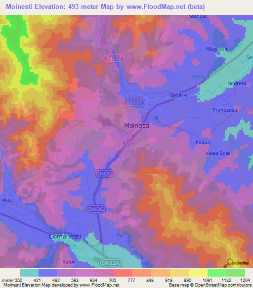 Moinesti,Romania Elevation Map