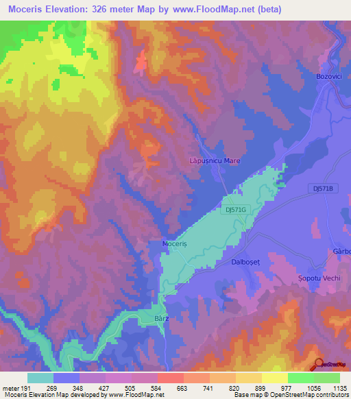 Moceris,Romania Elevation Map