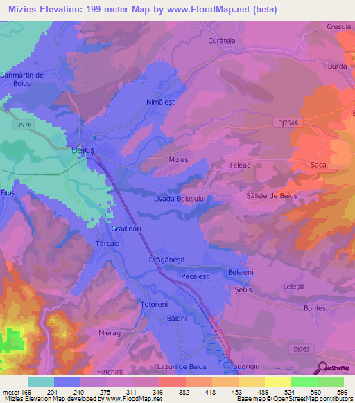 Mizies,Romania Elevation Map