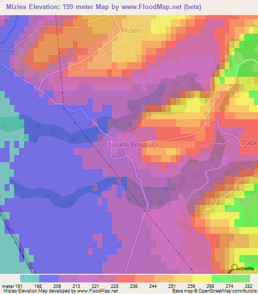 Mizies,Romania Elevation Map