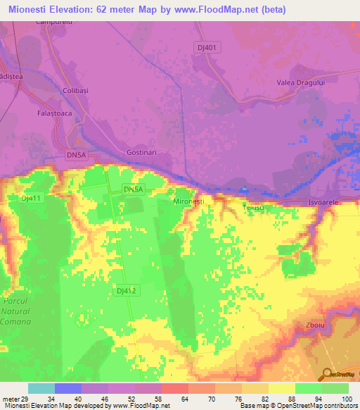 Mionesti,Romania Elevation Map