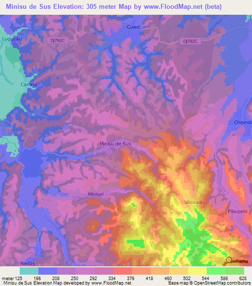 Minisu de Sus,Romania Elevation Map